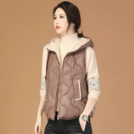 韩潮袭人连帽休闲加厚棉马甲外套女2023冬季新款宽松显瘦坎肩马夹图片