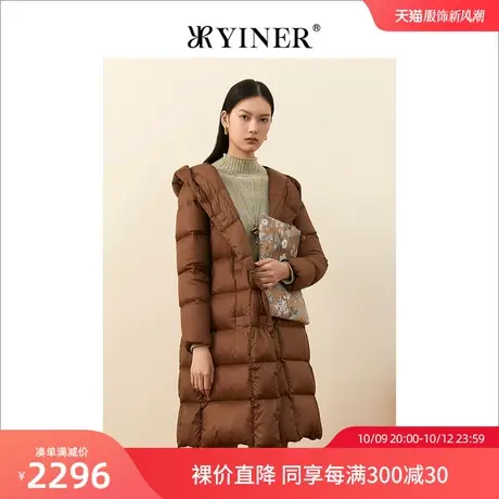 YINER音儿女装冬季新款大牌高端加厚格纹连帽羽绒服商品大图