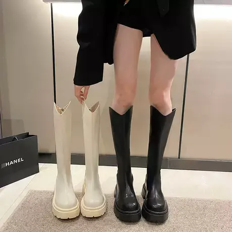 靴子女2023新款骑士靴秋季粗跟v口厚底增高小个子高级感瘦瘦靴潮商品大图