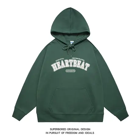 美式复古潮流字母绿色卫衣男青少年绿色长袖宽松休闲情侣装上衣商品大图