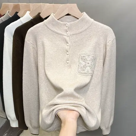 半高领毛衣女套头2023秋冬新款外穿宽松针织衫内搭上衣开襟打底衫商品大图