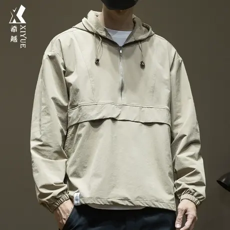 希越设计感半拉链卫衣男士宽松大码速干连帽冲锋衣秋冬款运动上衣商品大图