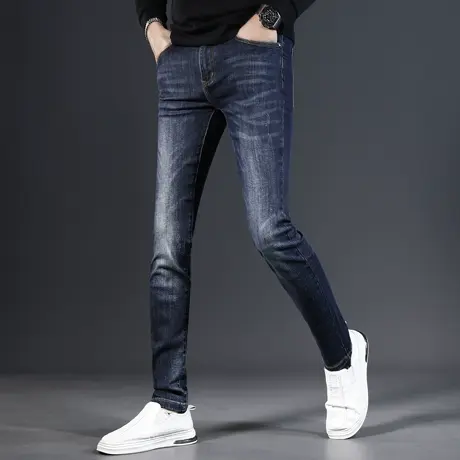 高端深蓝牛仔裤男秋冬款修身小脚裤2023新款爆款弹力男士长裤秋季图片