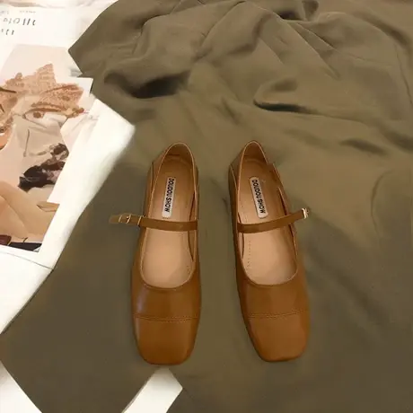 真皮奶奶鞋女款秋季2023新款小香风法式玛丽珍单鞋浅口平底小皮鞋商品大图