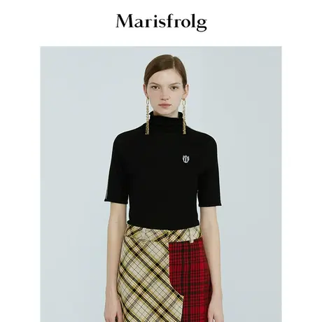 Marisfrolg玛丝菲尔羊毛女装秋季新款黑色高领时尚针织上衣商品大图