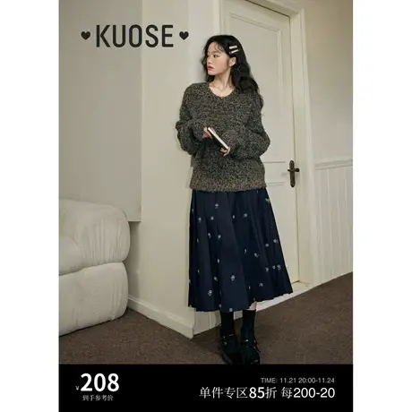 阔色圆领套头毛衣2023秋冬季新款女宽松加厚针织衫打底上衣图片