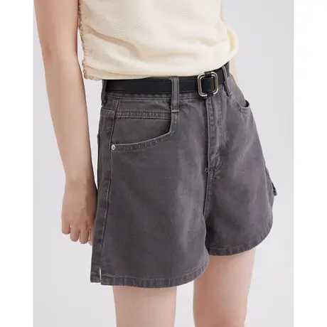 尔给灰色阔腿宽松牛仔短裤女夏季2022年新款高腰a字显瘦休闲短裤商品大图