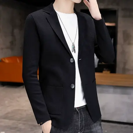 潮牌帅气毛衣男西装领休闲针织开衫秋季韩版上衣修身潮流风衣外套商品大图