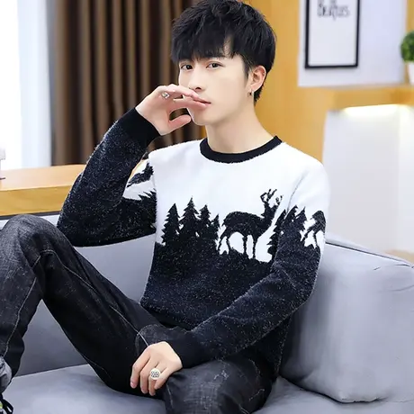 学生羊毛衣男士打底秋冬季加厚韩版潮流针织衫个性羊绒青少年线衣商品大图