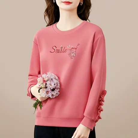 圆领卫衣女春秋2024年新款爆款时尚刺绣宽松上衣洋气百搭外套棉质商品大图