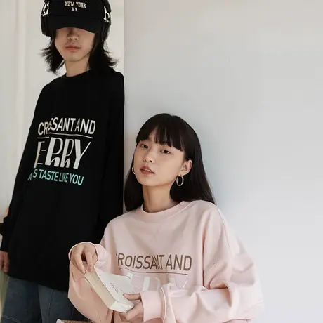 omont蛋挞家 复古大字母克莱因蓝情侣卫衣女秋季宽松oversize上衣图片