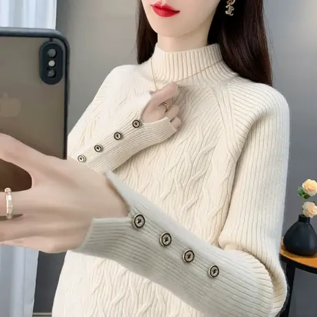 半高领针织衫女套头宽松内搭长袖洋气针织上衣女图片
