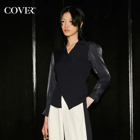 COVER秋季鎏金拼接琉璃光泽感针织衫商品大图