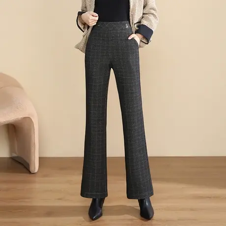 毛呢格子微喇裤女秋冬2023新款高腰通勤气质长裤垂感直筒休闲裤子商品大图
