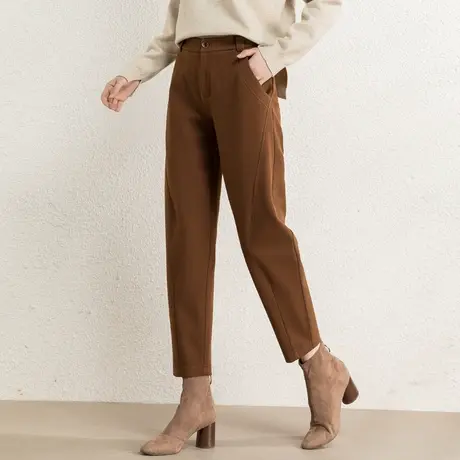 驼色毛呢裤子女秋冬萝卜裤冬季裤子高腰加厚女裤哈伦裤九分休闲裤图片