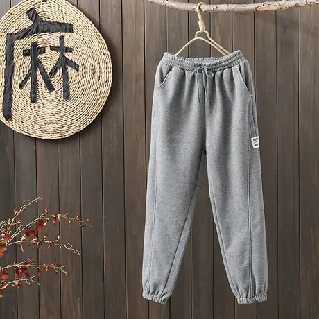 枫谜2022年秋冬新款加厚保暖华夫格加绒休闲系带卫裤商品大图