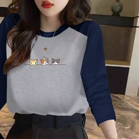 t恤女长袖纯棉学生宽松内搭2023春装新款打底衫大码显瘦外穿上衣图片