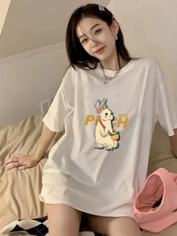 仿棉t恤短袖女ins潮2023春夏季新款宽松白色t桖显瘦半袖体恤上衣商品大图