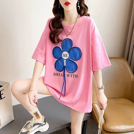 设计感小众短袖t恤女夏季韩版宽松ins小个子夏天中长款半袖上衣潮商品大图