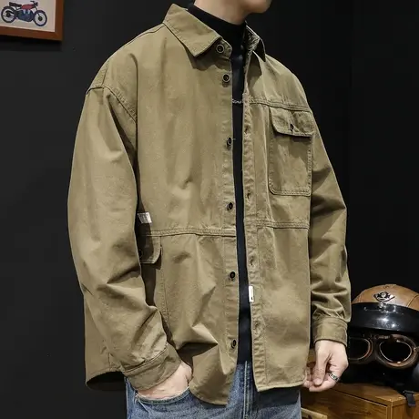 春季男款2024新款美式多口袋衬衣外套男士春秋潮牌长袖休闲衬衫男商品大图