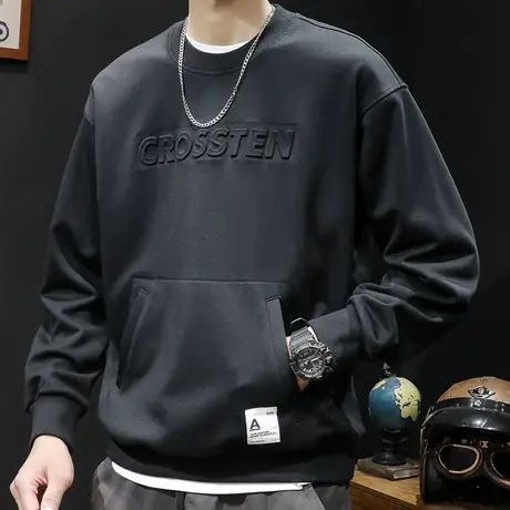 秋季口袋卫衣男秋冬款ins潮牌重磅宽松大码2023新款上衣黑色长袖商品大图