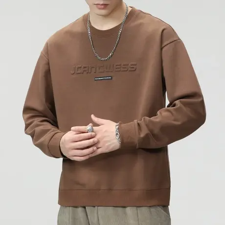 春季男款高端字母印花圆领上衣春秋款重磅情侣装长袖卫衣春天男装商品大图