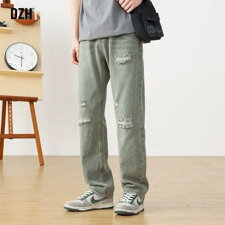男士直筒牛仔裤男直筒宽松潮牌休闲裤子2023新款破洞牛子裤直筒裤商品大图