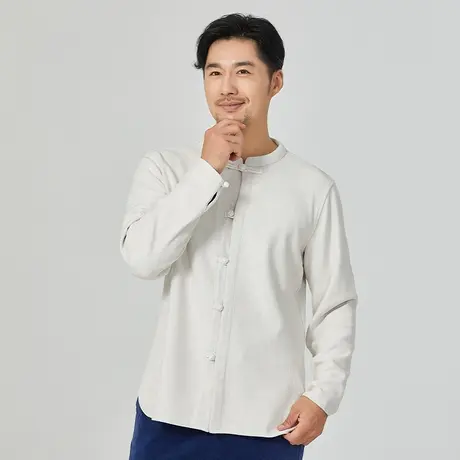 唐装男中国风男士加绒衬衫外套秋冬中式男装立领带绒保暖衬衣长袖商品大图