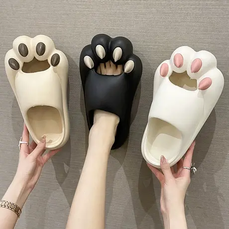 踩屎感凉拖鞋女夏季可爱卡通猫爪室内外穿包头厚底防滑情侣拖鞋男图片