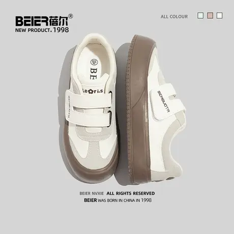 蓓尔小白鞋女魔术贴2023新款秋冬季帆布鞋复古风鞋子百搭休闲鞋子商品大图