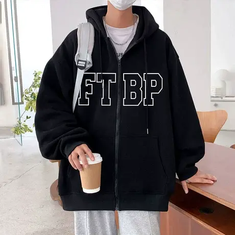 美式复古开衫卫衣男秋冬款2023新款宽松休闲上衣潮牌情侣连帽外套商品大图