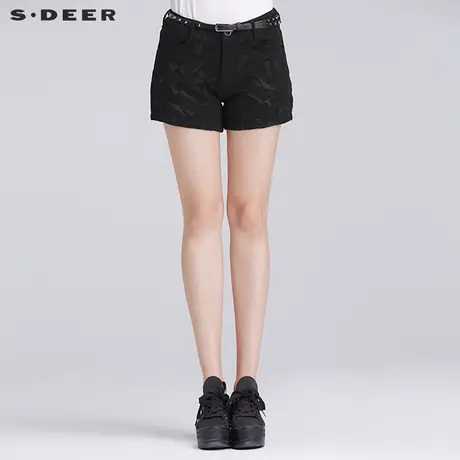 sdeer圣迪奥2018夏装休闲立体几何印花质感直筒热裤短裤S16280926商品大图