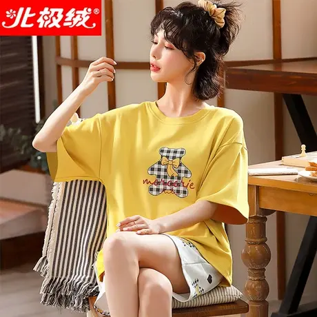 北极绒睡衣女夏天薄款2022年新款纯棉短袖短裤可爱少女家居服套装图片