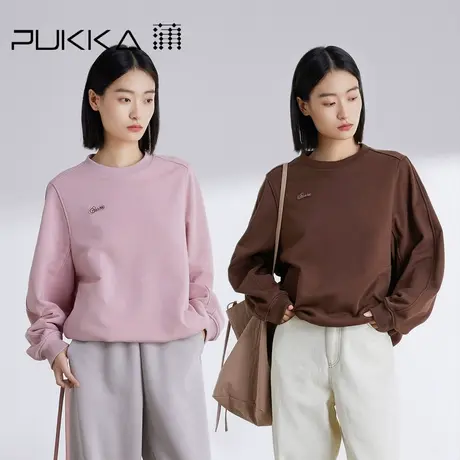 蒲PUKKA 刺绣针织卫衣女春装宽松休闲圆领套头上衣商品大图