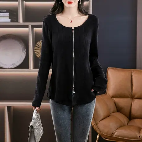 2024新款微胖mm大码女装春季时尚显瘦百搭针织开衫长袖上衣女洋气商品大图