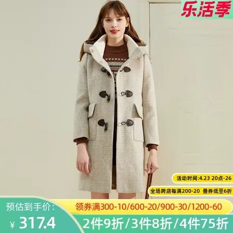 秋水伊人2022新款中长款连帽宽松牛角扣大衣2A456图片