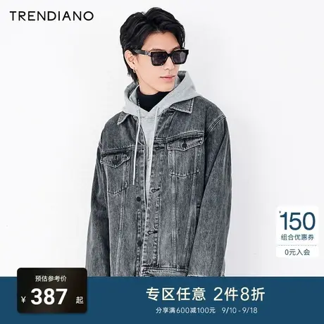 TRENDIANO潮牌春秋男装潮流设计感翅膀刺绣工装牛仔夹克外套男士商品大图