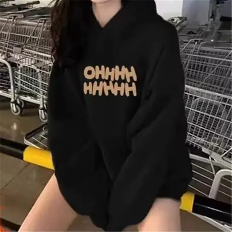 连帽卫衣洒红色女款2024秋冬季加绒新款宽松休闲中长款遮屁股卫衣商品大图