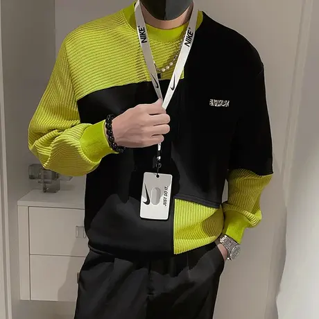 圆领卫衣秋季潮牌ins休闲打底衫潮流百搭拼色个性运动青少年外套商品大图