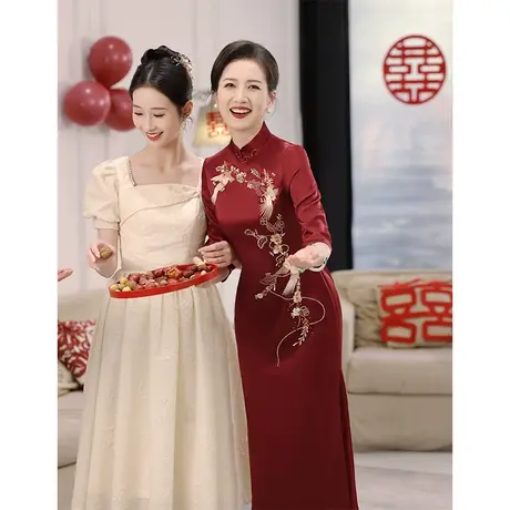 喜服妈妈装旗袍礼服平时可穿优雅喜婆婆婚宴装年轻洋气小个子大气商品大图