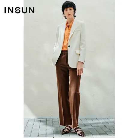 INSUN恩裳春季羊毛挺括斜纹直筒休闲裤商品大图