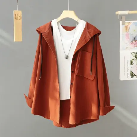 洋气韩系高级感复古工装中长款连帽防风衣大衣外套女2024春季新款图片