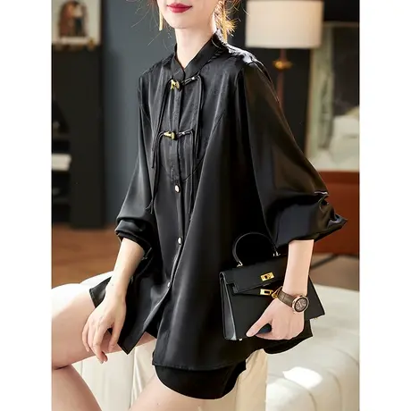 宝诗黎新中式提花宽松衬衫2024春季新款高级感气质百搭雪纺衬衣女商品大图