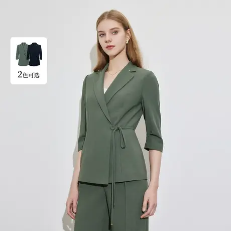 Scofield女装休闲西装七分袖单扣斜门襟收腰外套薄款西服商品大图