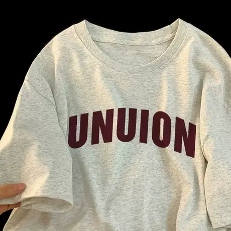 字母白灰色短袖t恤女大码宽松夏季2023新款美式复古港味chic上衣商品大图