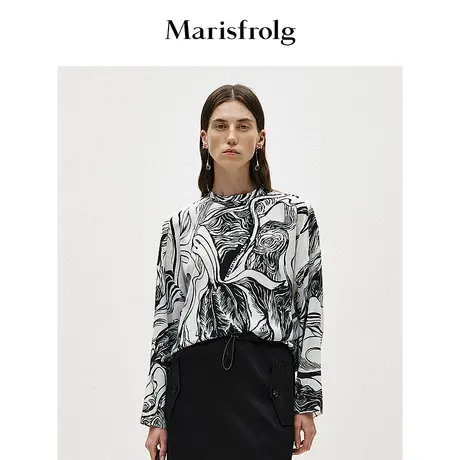 【商场同款】玛丝菲尔2024春季新款圆领时尚印花桑蚕丝长袖T恤女图片