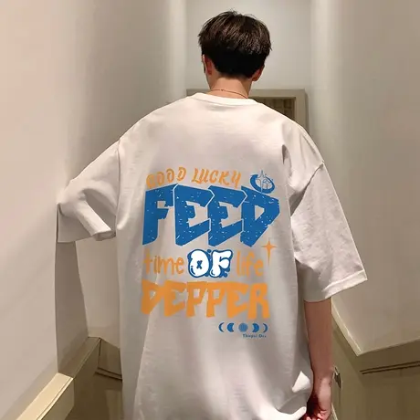 美式复古oversize纯棉T恤男短袖夏季大码宽松潮流休闲半截袖体恤商品大图