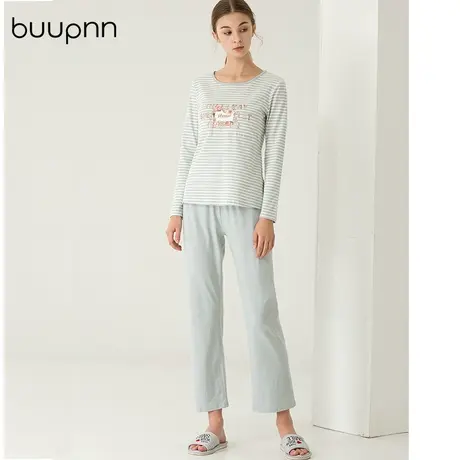 免穿文胸条纹睡衣套装女秋冬防凸点长袖带胸垫带内衣家居服可外穿商品大图