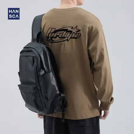 hansca 重磅纯棉卫衣男春季圆领宽松潮流简约百搭休闲大码长袖t恤商品大图