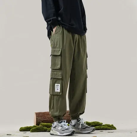 军绿色日系工装裤男款春秋季美式复古宽松潮牌多口袋休闲束脚裤子商品大图